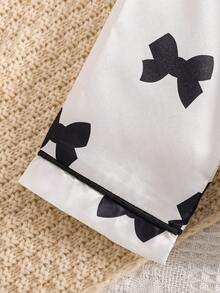 Girls Cute Bow Print Long Pajama Set - White - View 5