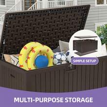 BALCONERA 567.8L Large Outdoor Garden Storage Box, Heavy-Duty Waterproof Resin Deck Box With Lockable Lid, All-Weather Patio Storage Bench For Furniture Cushions, Pool & Garden Tools - Brown - View 4
