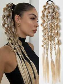 24inch European And American Style Faux Hair Braided Ponytail, Fashion Boxer Braid Wig For Women - Multicolor - View 11