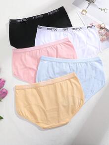 5pcs Women's Cotton Edged Letter Waistband Soft Comfortable Breathable Panties, Daily Wear, Plus Size S-XXL - Multicolor - View 2