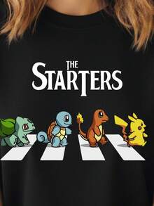 The Starters Poke T-Shirt, Abbey Road Pokes Crossover T-Shirt, Pika Pika T-Shirt, Classic The Starters X The B-Eatles Collaboration T-Shirt, Fun, Sexy, Edgy And Personalized Design, Opaque Fabric, Suitable For Summer, Suitable For All Seasons. - 黑色 - 查看 1
