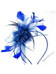 1 Pc Fascinators Hat For Women Tea Party Headband Kentucky Derby Wedding Flower Mesh Hair Clip - Blue - View 2