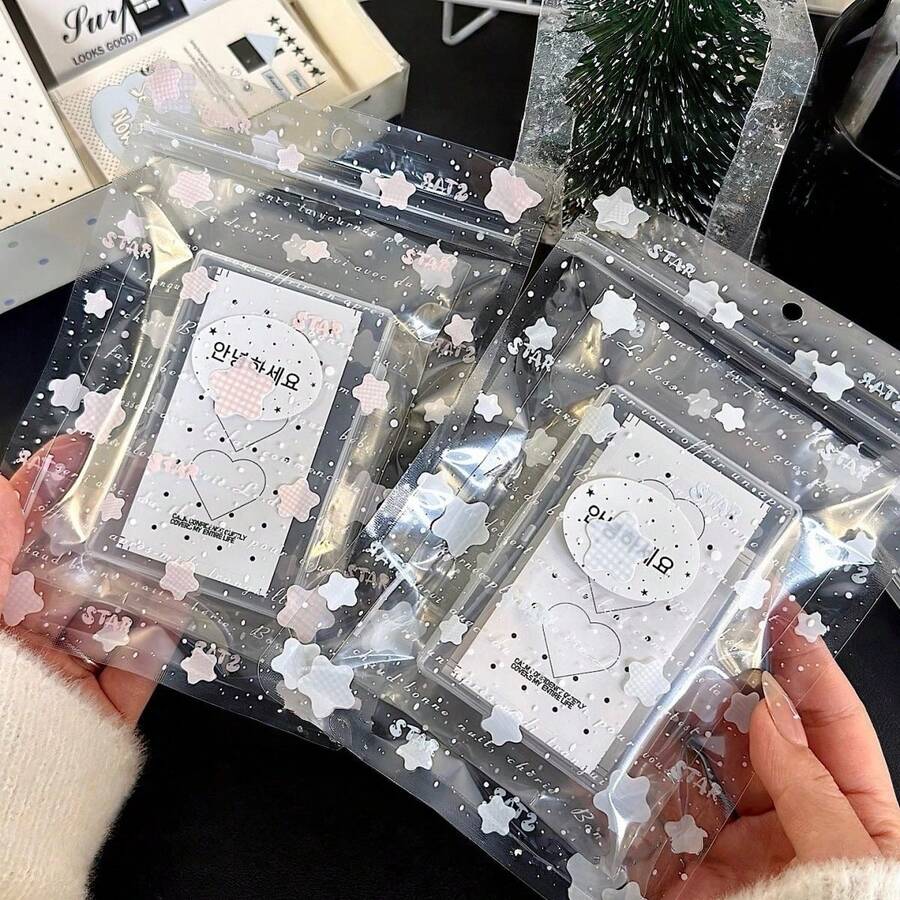 10pcs Cute Star Pattern Transparent Storage Bags, Aesthetic Gift Packaging Bags Suitable For Small Businesses, Photo Cards Jewelry Storage - Rectangle - View 1