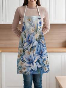 1pc, Flowers Pattern Polyester Apron, Suitable For Cooking, Baking, And Gardening - Can Be Used As Attire For The Kitchen And Dining. - Multicolor - View 2
