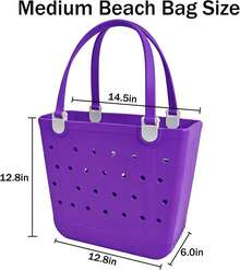 Medium Beach Bag, Waterproof Rubber Beach Bag, Washable Open Tote Bag Durable Tote Travel Bags Outdoor Sport - Màu tím - Xem 3