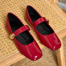 Exclusive Launch: Vintage French Square Toe Mary Jane Flats, Red, Elegant Versatile, Soft Sole, Fashionable Yet Comfortable For All-Day Wear In Summer, New Arrival, Minimalist, Casual Slip-On With Strap, Ideal Gift For Valentine's Day, Mother's Day, Weddings, Parties, Office Wear (Runs Small, Narrow Fit, Suggest Ordering One Size Up) - Red - View 16