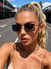 1pc Women's Copper Frame Geometric Decorative Fashion Minimalist Style Glasses, Suitable For Summer Daily Life, Music Festivals, Tropical Beach Vacations, Outings And More - Multicolor - View 2