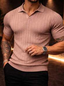 Men's Chic Lightweight Textured Knit Sweater Shirt, High Quality, Perfect For Summer, Spring, Autumn, And Winter, Ideal For Father's Day. - 乾枯玫瑰色 - 查看 5