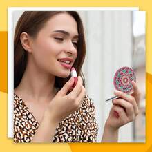 1pc Diamond Painting Kit Mini Mirror, Mandala Flower Pattern, PU Leather Material With Round Asymmetric Crystal Gems Decor, Foldable Compact Makeup Mirror - Convenient For Carrying, Space-Saving, Essential For Daily Makeup Touch-Ups - View 19