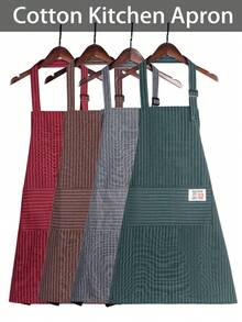1pc Linen Chef Apron, Striped Pattern, Adjustable Shoulder Straps, Fashionable Double Pockets, Kitchen Essential, Stain-Resistant And Easy To Clean, Suitable For Kitchen Cleaning, Seafood Cooking, Outdoor BBQ, Camping And Picnic - Multicolor - View 5