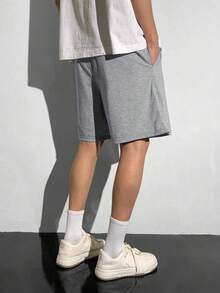Boys' Breathable Sports Shorts, Elastic Waistband Loose Comfortable Sports Shorts, Soft Fabric Multi-Purpose Summer Sports & Casual Wear - Grey - View 2