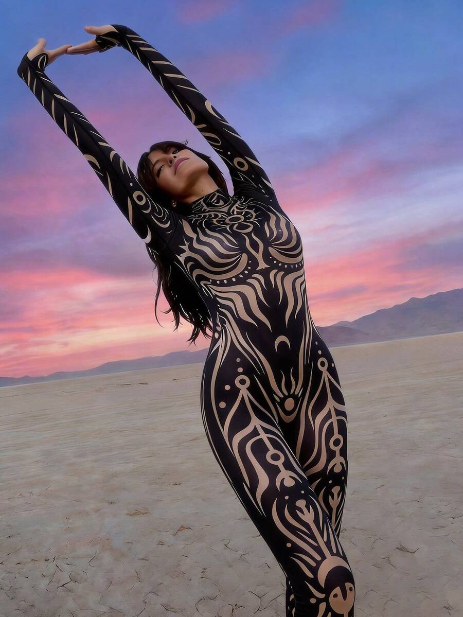 New Sexy Bodycon Round Neck Long Sleeve Contrast Color Jumpsuit For Women Black Spring Elegant - Black - View 1