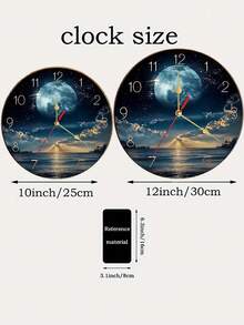 1pc 10"/12" Modern Wooden Night Sky Moon Design Wall Clock, Classic Style With Gold Numerals, Wall Mounted, Suitable For Home Or Office Decor, Nighttime Decor | Landscape Wall Clock | Durable Wall Clock, Wall Clock Decor - Multicolor - View 6