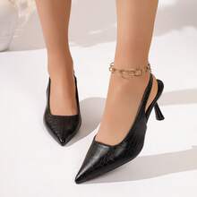 Women's Spring High Heels, Fashionable Versatile Work Shoes, French Style Summer Sandals - Black Snakeskin - View 6
