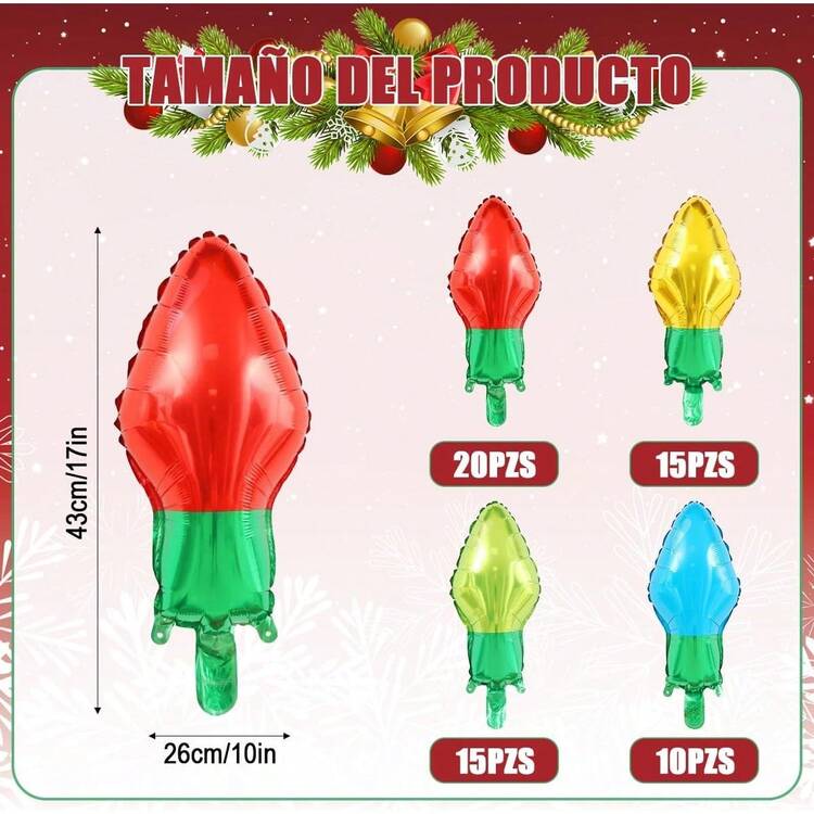 60pzs Globos de Bulbos Navideños,51 * 26cm Globos de Colores para ración de Fiestas Temáticas Navideñas,ración Navideña,para Interior, Patio, ración de Fiesta - 1 - Añade 3