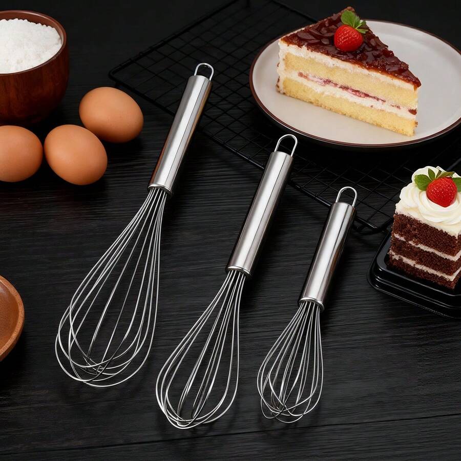 Set 3 buah Pengocok Tangan Stainless Steel, 8 inci + 10 inci + 12 inci, Alat Pembuat Kue Minimalis Modern, Pengocok Telur, Pengaduk Krim, Pembuih Susu - Grey - View 1