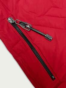 Women's Hooded Vest With Detachable Hood, Two-Way Zipper, 2 Pockets, Synthetic Down, Mid-Thigh Length, Spring/Autumn Casual - Red - View 4