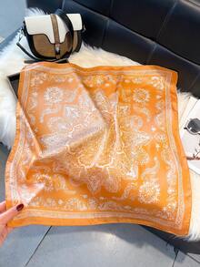 1pc Faux Silk Paisley Floral Print Bohemian Style Bandana, Versatile Hair Scarf Accessory For Women, Essential For Spring/Summer, Fashion Decoration,Accessories,Holiday - Orange - View 2