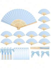 1/9/15/21/30/60pcs Elegant Folding Fan Set, Includes Bows And Gift Bags, Bridal Bamboo Handheld Folding Fans, Perfect As Bridesmaid Gifts And Wedding Decor, Also Ideal For Parties, Events And Summer Accessories - Multicolor - View 12