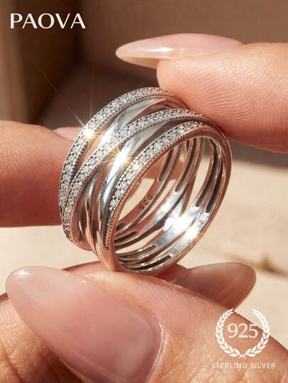 1 pieza Anillo de banda ancha trenzado de plata esterlina 925 de 9 mm, anillo minimalista para mujer, regalo de joyería exquisita, accesorio de moda para mujer