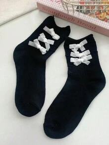 1/4 双甜美百搭洛丽塔单层荷叶边蝴蝶结袜口中筒袜，春夏款 - 彩色 - 查看 13