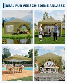 3x3 M Waterproof And Stable Folding Gazebo With 4 Side Panels – Pop-Up Gazebo Made Of 420D Oxford Fabric, UV Protection 50+, 3-Way Height Adjustable, Party Tent With Carrying Bag For Garden & Outdoor Use - Màu Khaki - Xem 7