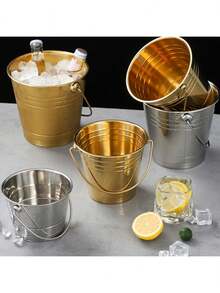 1 pieza Cubo de hielo portátil de acero inoxidable dorado - Accesorio de almacenamiento de bebidas para barbacoa y fiestas al aire libre, verano, set de verano - Ver 7