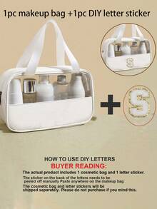 1/2 túi đựng mỹ phẩm du lịch, túi đựng mỹ phẩm tự làm theo kiểu chữ cái, túi đựng đồ vệ sinh cá nhân bằng PVC trong suốt, hộp đựng cọ trang điểm, hộp đựng mỹ phẩm chống nước và chống bụi, quà tặng cho mẹ, vật dụng cần thiết cho kỳ nghỉ. - Trắng - Xem 35