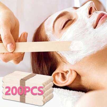 200pcs/50pcs Large Wooden Wax Sticks, 4.48 Inch (Approx. 11.4cm) Wooden Wax Sticks, Wax Scraper Applicator, Wooden Craft Sticks For Body Hair Removal, Tongue Depressors, Wooden Sticks