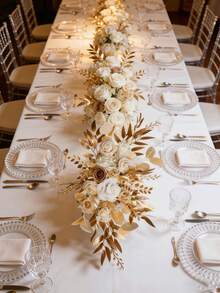 2pcs Luxury Champagne Gold Wedding Arch Floral Decor, Made Of Artificial Rose Clusters And Gold Leaves, No DIY Required, Reusable And Durable. Suitable For Wedding Backdrops, Tabletop Centerpieces, Welcoming Signs, Entryway Decor, Party Decorations, And Baby Shower Decorations. - Champagne - View 8