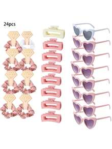 Bộ 6 băng đô cài tóc bằng satin cho phù dâu + 6 kính hình trái tim, quà tặng cô dâu, quà tặng phù dâu, quà lưu niệm tiệc cưới, phụ kiện chụp ảnh Giáng sinh, Năm mới. - Hồng - Xem 10