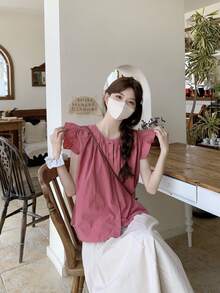Áo khoác cardigan tay ngắn cổ tròn, kiểu Hàn Quốc, ngọt ngào và dịu dàng, thích hợp cho mùa hè. - Màu Hồng  Dưa hấu - Xem 2