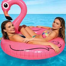 1pc Thick Inflatable Flamingo Swimming Ring, Adult Underarm Swim Ring Water Sports Floating Seat, Beach Holiday Photo Prop - Pink - View 3