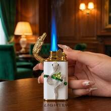 Cute Lighter, Dual Flame Windproof Lighter, Heart/Snake Design Lighter, Metal Embossed Rhinestone Butane Torch Lighter, Refillable Adjustable Flame - 蛇(無氣) - 查看 5