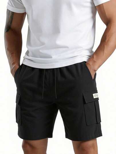 男士纯色口袋休闲运动短裤，日常穿着