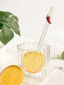 1/2/5 pièces Kit de pailles en verre incurvées transparentes réutilisables et résistantes avec design piment et embout décoratif, convient pour tasses à eau, boissons glacées, thé au lait boba, espresso, jus de fruits, smoothies, cocktails artisanaux, usage domestique, pub, café - Voir 7