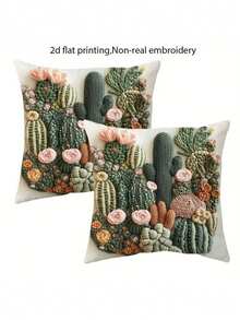 1/2/4 piezas Fundas de almohada bohemias con estampado de cactus y flores, fundas de almohada decorativas con estampado plano 2D con cierre de cremallera para sofá, porche, patio, sala de estar, decoración del hogar, patrón de cactus, material duradero, fundas de cojín, entusiastas del aire libre - Multicolor - Ver 2