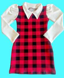 Red And Black Checkered Girl's Dress With Long Sleeves And Peter Pan Collar – Stylish Girl's Festa Junina Outfit - Kẻ caro đỏ - Xem 5