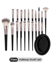 9/21/23/40 Piezas Juego de Herramientas de Maquillaje, Pincel de Maquillaje + Pincel de Sombra de Ojos + Esponja de Maquillaje + Borla de Polvo + Rizador de Pestañas + Diadema + Limpiador de Brochas, Herramientas Cosméticas Multifuncionales, Kit Cosmético para Maquillaje Diario - Negro - Ver 13