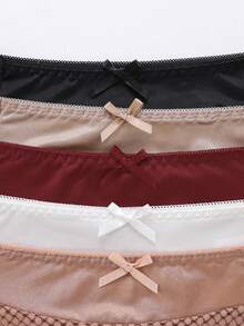 Women's 5 Packs Elegant Satin Mesh Lace Trim Mid Rise Underwear, Comfortable Daily Wear Panties - Multicolor - View 5