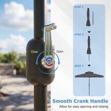 9 FT Solar LED Patio Umbrella, Push-Button Tilt & Crank, 24 LED Lights - Xám - Xem 9