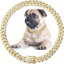 Luxury Pet Necklace, Made Of Zinc Alloy Cuban Chain, Inlaid With Sparkling Cubic Zirconia, Suitable For Daily Wear And Occasions, An Excellent Birthday Gift For Pets - Gold - View 13