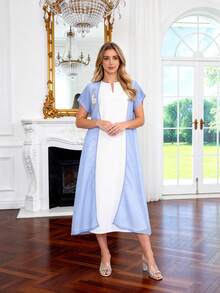 2026 New Style Ramadan Traditional Elegant Embroidered Arabic Dress, JALABIA V-Neck Short Sleeve Flowing Robe, Fashionable Chic Milky White Robe - White - View 7