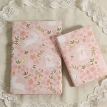 Adjustable Fabric Book Cover, Cute Pink Rabbit & Ditsy Floral Washable Anti-Scratch Notebook/Planner Protective Case, Fits A5/A6 Size - Flower Rabbit - View 10