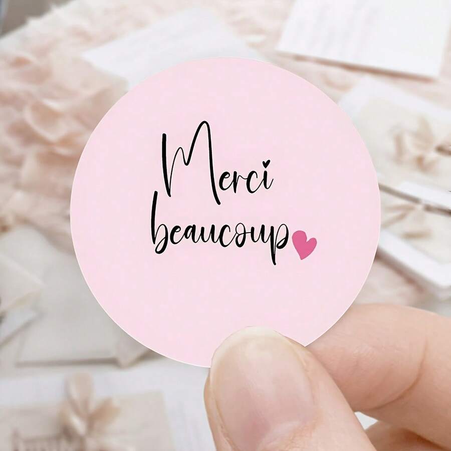 Bộ 6/30 miếng dán Merci, nhãn dán cảm ơn hình trái tim trang nhã màu hồng và trắng, keo trong suốt, hoàn hảo cho doanh nghiệp, tiệc tùng, đám cưới, quà tặng, nhãn dán cảm ơn dễ thương làm quà tặng. - A - Xem 1