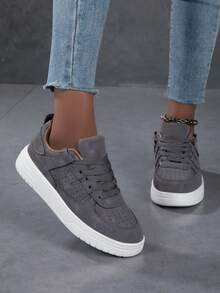 女士休闲帆布鞋，时尚百搭白色平底鞋，轻便舒适的运动鞋 - 深灰色 - 查看 5