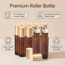 Bộ chai lăn tinh dầu 10ml (Thủy tinh màu hổ phách, gói 50/10 chai, kèm dụng cụ mở nắp, 2 phễu), đầu lăn dùng cho tinh dầu. - Xem 6