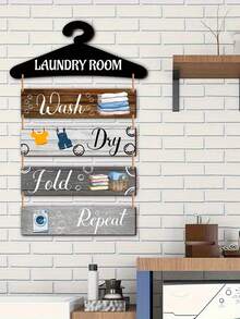 2D Flat Vintage Farmhouse Laundry Room Wall Decor - Rustic Blue & White Faux Wood Decor With Laundry Stage Labels (Wash, Dry, Fold, Repeat) - Bathroom, Bedroom, Laundry Room Wall Art - Includes Easy Installation Hardware, Farmhouse Style, Handcrafted Look, Home Decor, 2D Flat - Multicolor - View 6