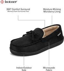 Isotoner Men's Slip-On Indoor/Outdoor Microsuede Foam Comfort Moccasin Slippers - Black - View 3