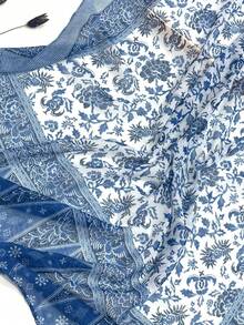 1 buah Syal Ringan Bermotif dengan Rumbai, Syal Fashion Desain Elegan untuk Wanita, Syal Chiffon Bernapas untuk Musim Semi/Panas, Jilbab Serbaguna, Selendang Pantai, Pelindung Matahari, Liburan - Blue and White - View 6